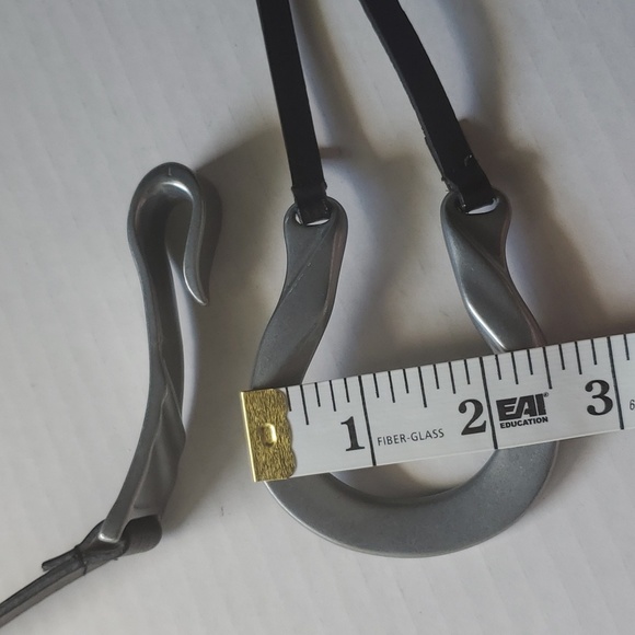 Chico's Belt Black Genuine Leather Slide Adjustable Silver Tone Hook Buckle S/M - Picture 4 of 9